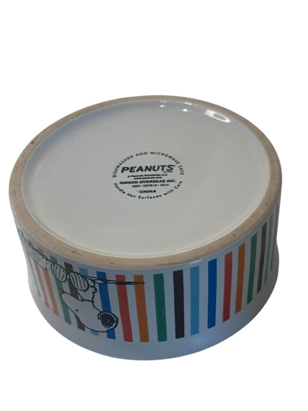 Gibson Snoopy Peanuts Food Bowl Pet Dog Colored Stripes 4.5" Diameter - Picture 6 of 6